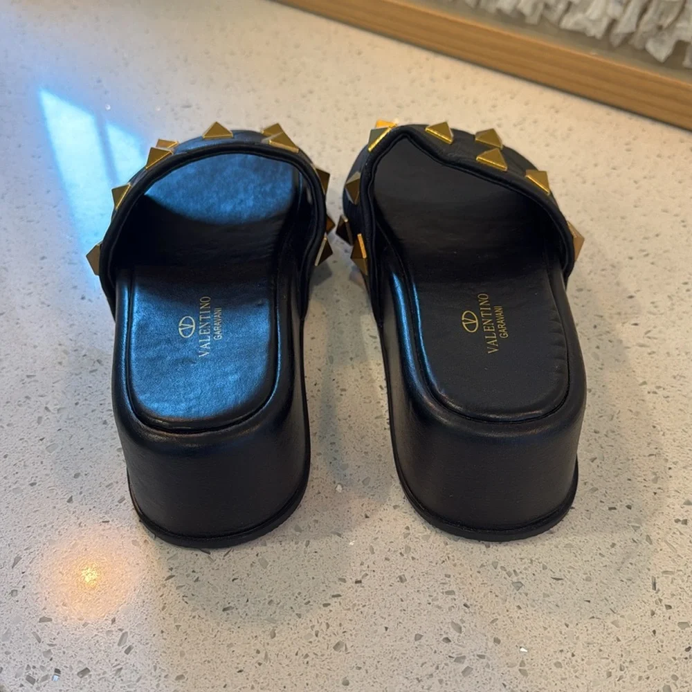 Valentino Black and Gold Women's Slide Sandals